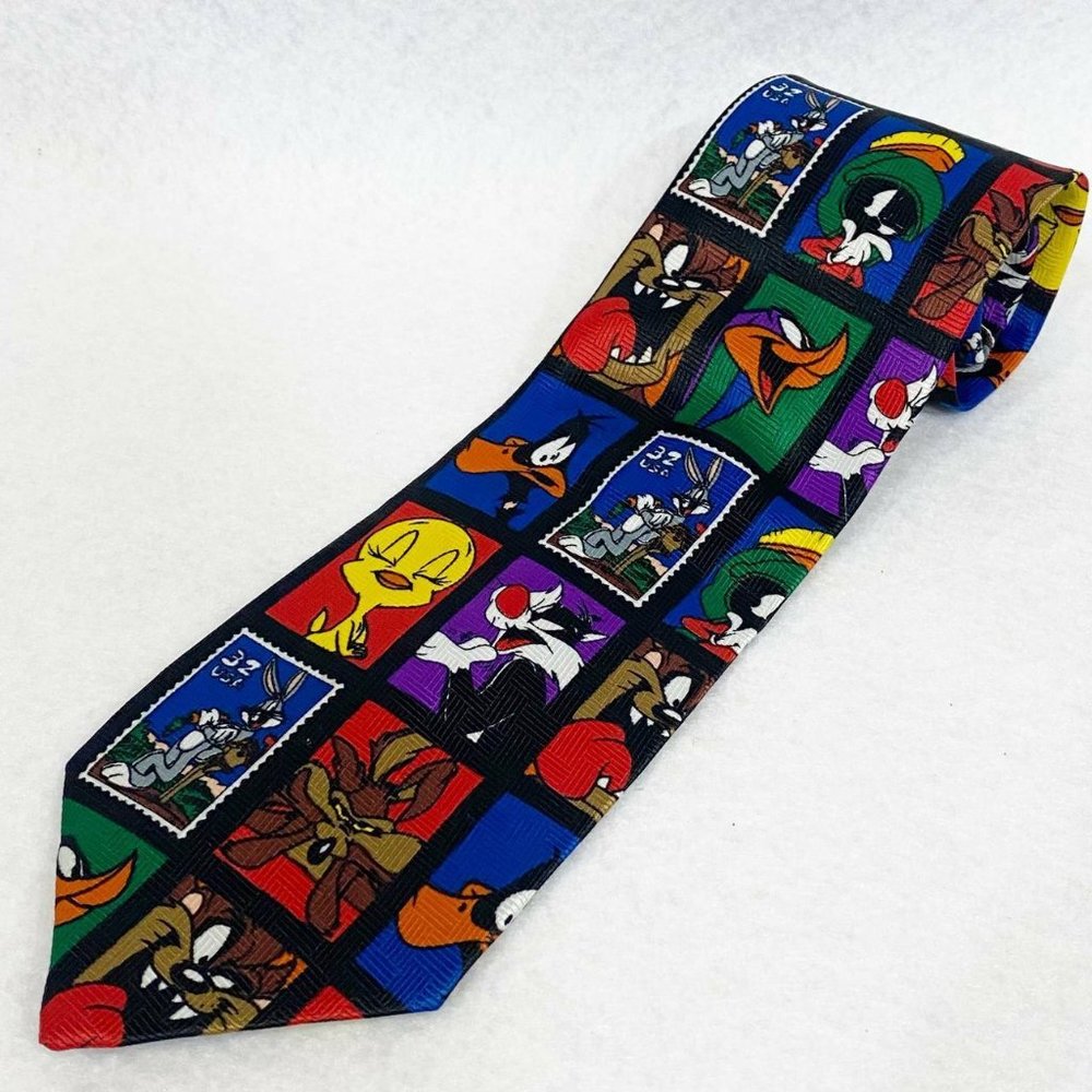 Vintage Looney Tunes Stamp Collection Men's Tie 100% Polyester